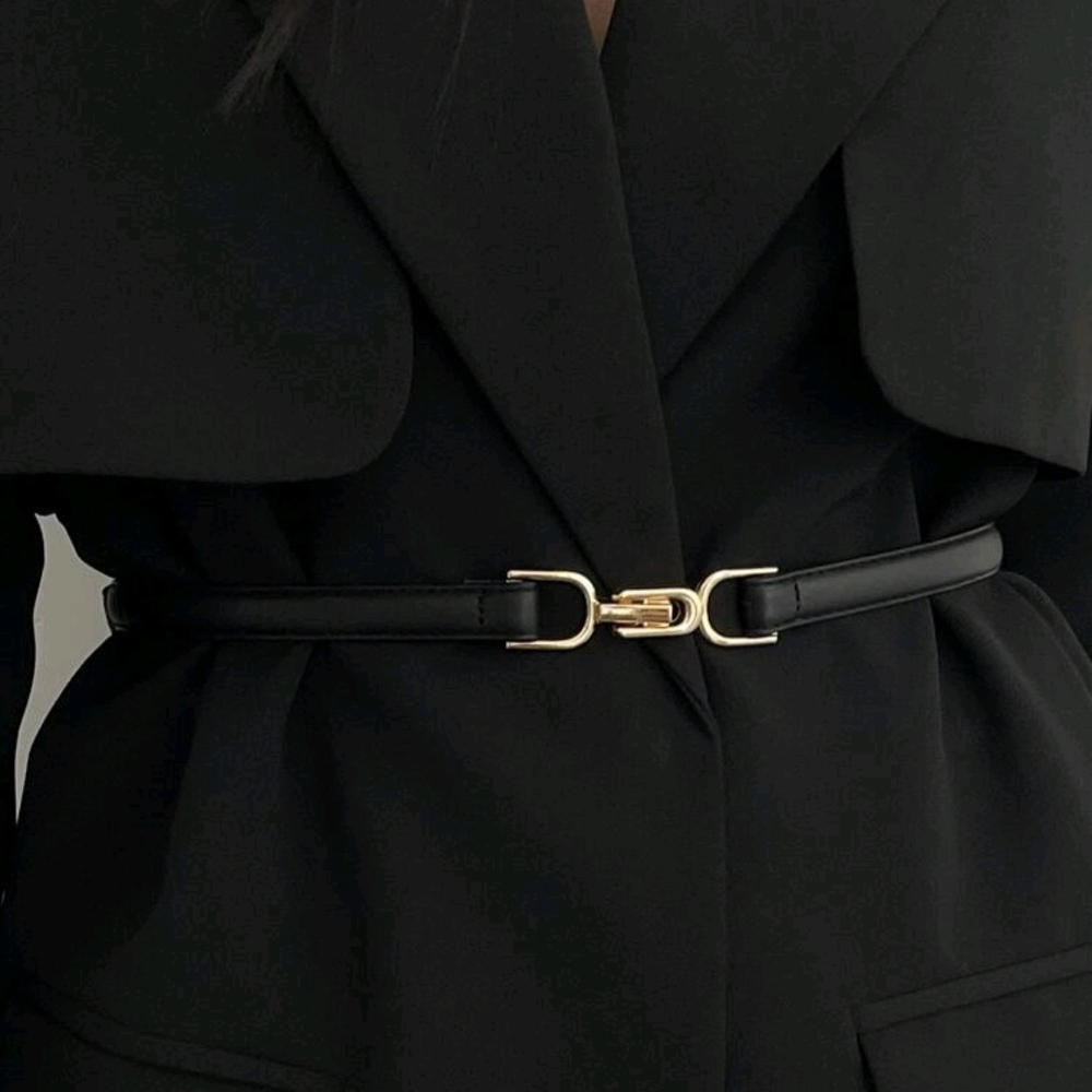 Women's Black and Gold Buckle Adjustable Belt